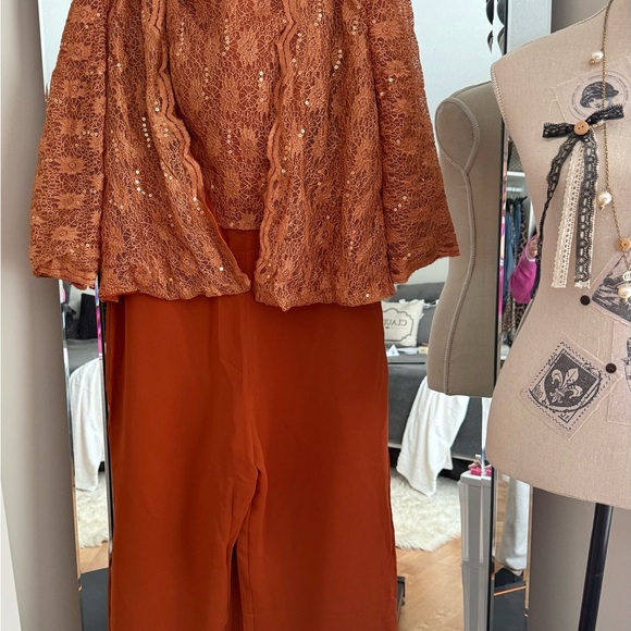 Rust Lace Top Jumpsuit - Picture 3 of 3